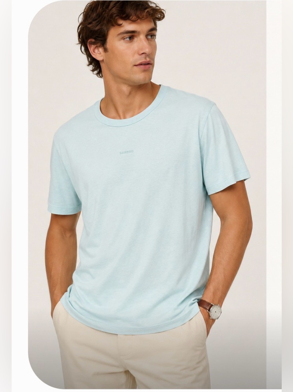 Sandro Men’s Shirt Size Large Mint Crew Neck Short Sleeve Tee Relaxed Fit